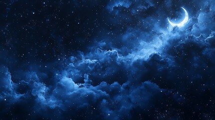 Fototapeta premium Night Sky Clouds Crescent Moon Starscape