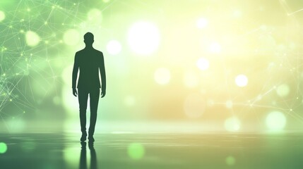 Man Walking Towards Bright Future  Green Network  Innovation Concept
