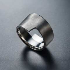 A simple silver band with a brushed finish, resting on a frosted glass surface.