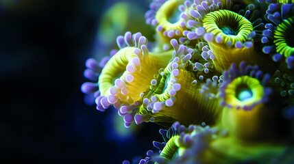 Obraz premium A Mesmerizing Underwater Spectacle in the Maldives: The Luminous Algae and Bioluminescent Phytoplankton's Enchanting Glow at Nightfall