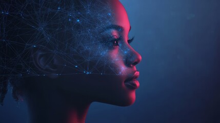 Woman s Profile with Digital Network Overlay