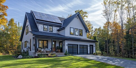 Obraz premium Family house with newly installed solar panels, showcasing energy-efficient living.