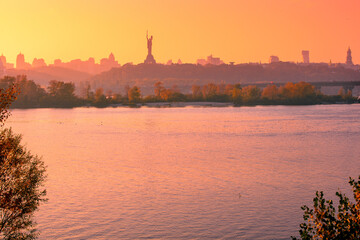 Fototapeta premium Kyiv in the evening. View of the Right Bank of the Dnieper in Kyiv. Ukraine