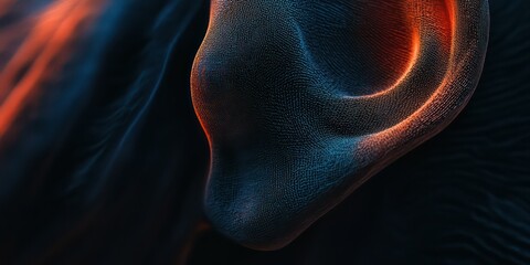High-resolution close-up of an ear, capturing details like folds and curves.