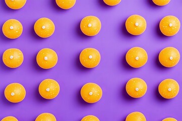 Fototapeta premium Thanksgiving or Halloween pumpkin pattern with a purple background. Autumn harvest abstract texture. Top view, flat lay, and copy space.