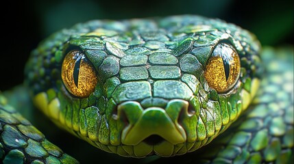 Fototapeta premium Close up snake eyes, reptile scales in detail, vibrant green and yellow colors, intense gaze, nature wildlife