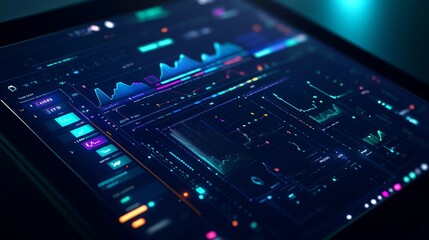 Obraz premium Digital dashboard displaying data analytics and visualizations.