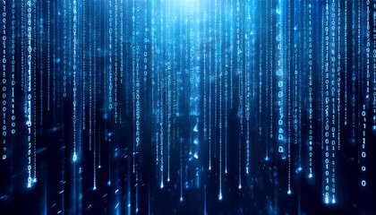 matrix style binary code digital falling numbers blue background