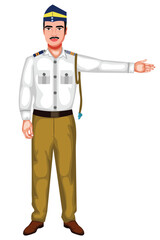 Obraz premium Indian Traffic Police Cartoon Character Vector Illustration (Royalty Free)