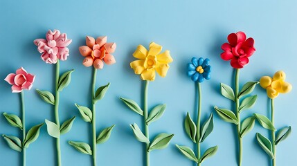 Obraz premium Plasticine flowers isolated on a blue background