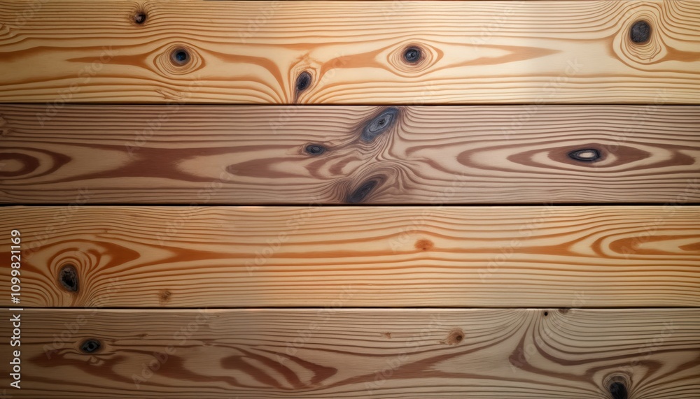 Aufkleber closeup view of wood planks. horizontal lines of light brown, beige wood grain with natural wood kno