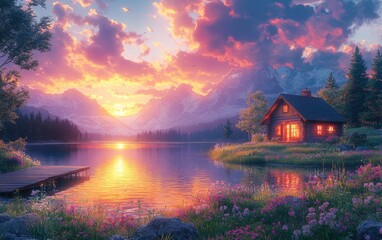 Fototapeta premium sunrise over the lake