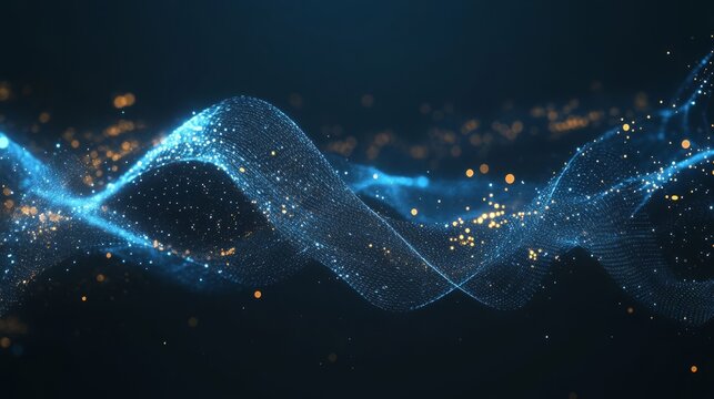  Blue wavy lines, the blue wavy line in the style of dotted, 3d space, abstract blue lights, streamlined design, rhythmic lines, lens flare, stock photo, backlight, a sense of the future, quantum mech