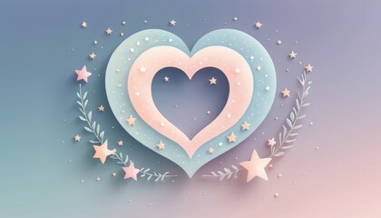 Stylized heart illustration with pastel colors and stars for romantic themes and love decorations