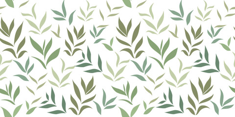 Abstract leaves, Green leaves pattern, Seamless hand drawn vintage leaves textile on white background.Vector, illustration.