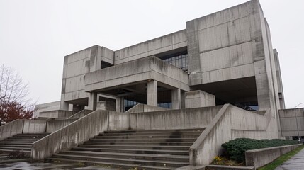 Fototapeta premium Modern concrete structure with stairs and textured facade design