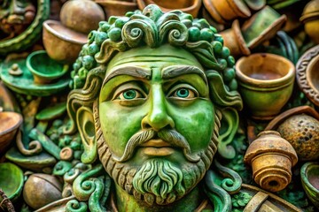 Obraz premium Ancient Green Ceramic Sculpture Close-up Macro Photography
