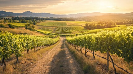 Fototapeta premium Vineyard Sunset Landscape