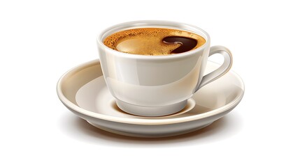 Obraz premium A white coffee cup filled with dark coffee, resting on a matching saucer, showcasing a warm beverage.