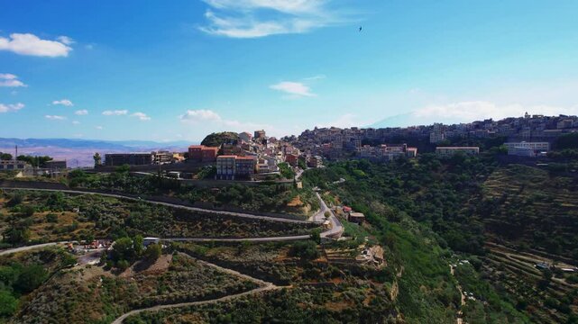 Aerial rotating view of the town of Centuripe in Sicily