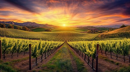 Vineyard Sunset Landscape