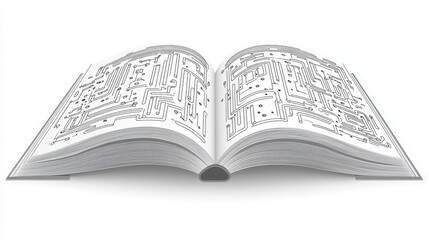 Obraz premium Opened book with circuit patterns conveying the fusion of technology and literature, representing knowledge, innovation, and digital transformation in education and creativity.