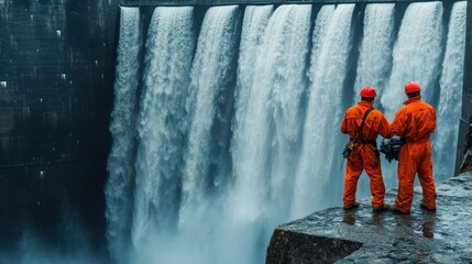 Workers Inspecting Hydroelectric Dam Control System