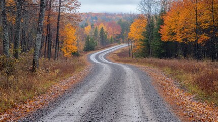Obraz premium Autumn Road Winding Through Colorful Forest