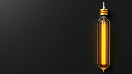A glowing vintage-style light bulb hangs against a dark backdrop, showcasing a warm orange glow and a classic design.