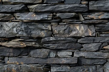  Old grey long stone wall. Detailed photo textured background