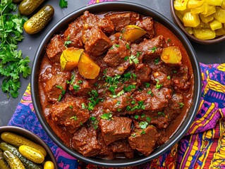 Top view of south african bunny chow with samb urban setting food photography vibrant colors