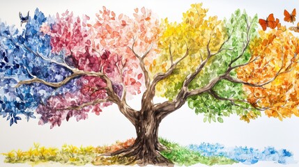 Obraz premium Regenbogenfarbener Baum in künstlerischer Darstellung