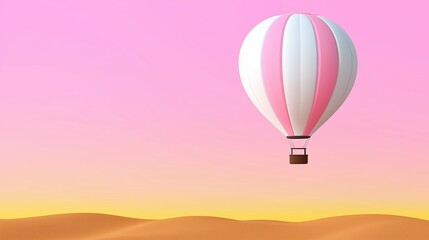 Obraz premium Hot air balloon floating above a flat landscape of rolling hills, with a soft sky gradient in the background, representing the freedom of exploration.