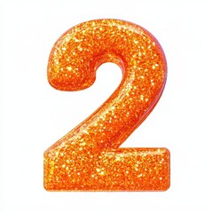 A shiny orange number two with glitter, often used for decorations or celebrations.