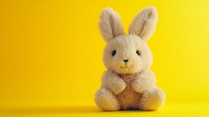 Obraz premium Cozy Plush Toy on Vibrant Neon Yellow Background with Soft Shadows Close-Up