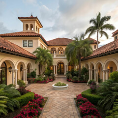 A beautiful Mediterranean-style mansion with terracotta roofs.