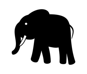 Icon of a black elephant with tusk on white background - vector