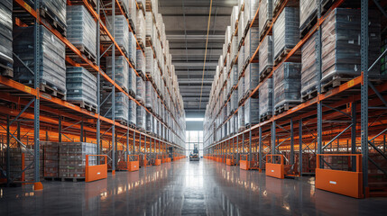Obraz premium Warehouse Interior with Shelves and Forklift