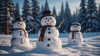 Obraz premium Beautiful Snowmen Made of Snow