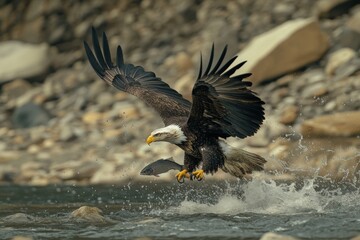 Swooping Bald Eagle: Close-up of American Bald Eagle Hunting Fish at Conowingo Dam