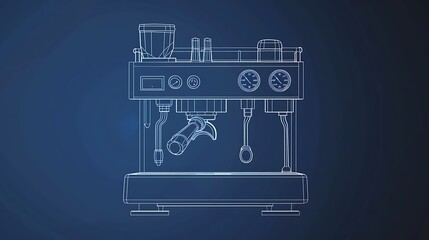 A blueprint of an espresso machine, illustrating its components and design for coffee preparation.