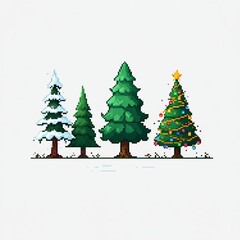 Fototapeta premium 8-Bit Pixel Art Tree Collection with Festive Variations