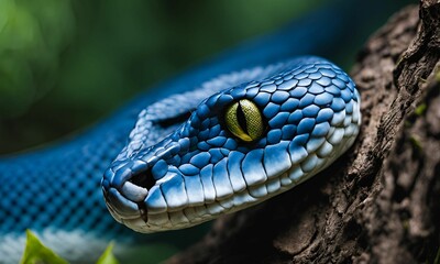 Fototapeta premium Blue viper snake closeup face