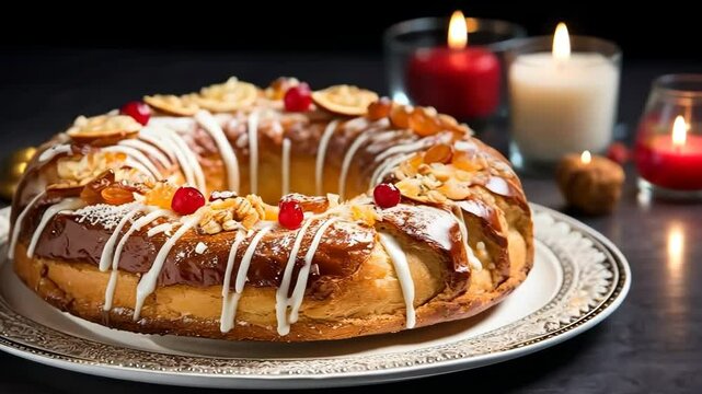 Festive Rosca de Reyes Cake with Candles