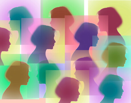 Illustration imagination of multiple women profile heads