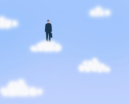 Illustration of businessman standing on cloud