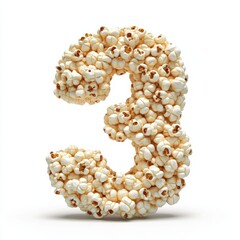 Obraz premium A number three made of popcorn, emphasizing fun and food.