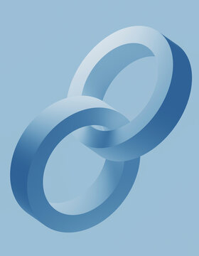 3D render of abstract Interlocked rings over blue background