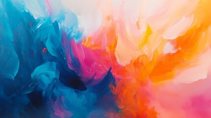 Fototapeta premium Abstract vibrant color painting, blue pink orange brushstrokes, dynamic texture art, modern colorful art