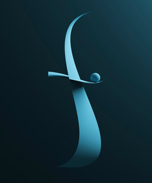 Abstract alphabet F with 3D sphere